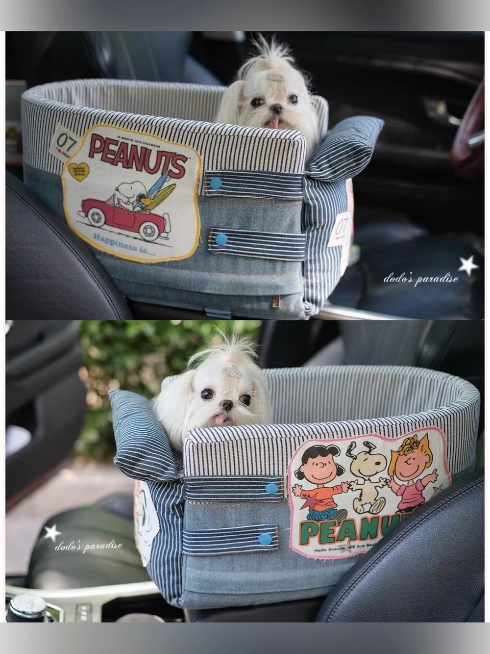 Peanuts Snoopy & Charlie Brown Denim Dog Car Seat Bed Pet Booster dog carrier